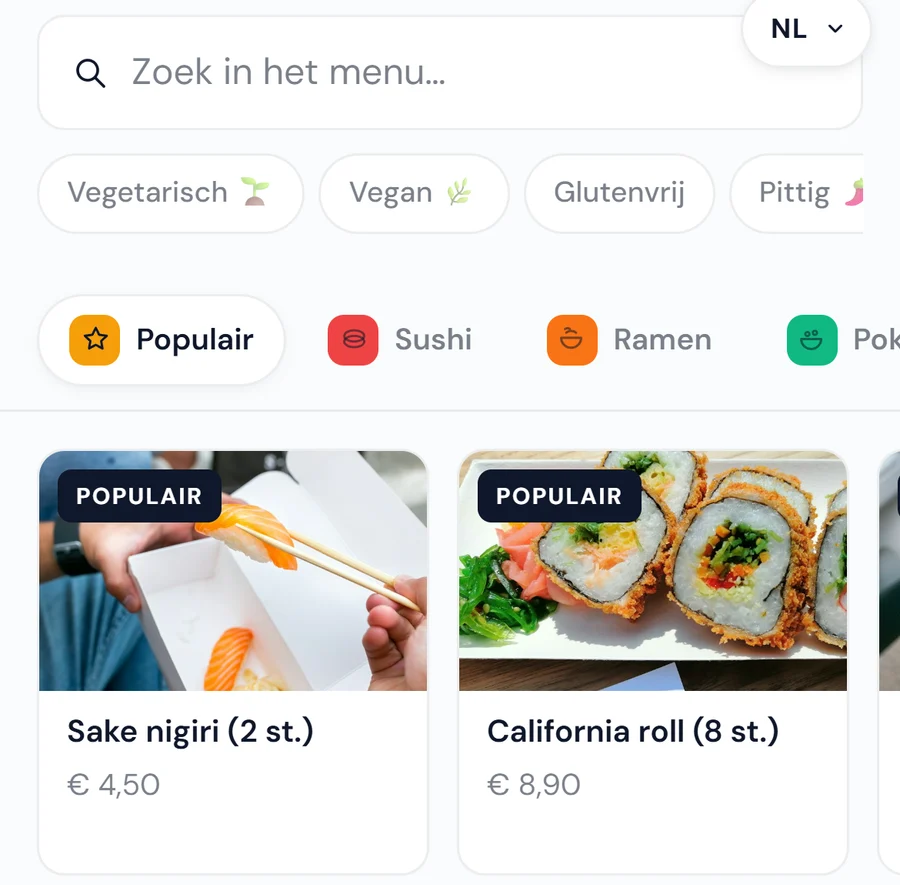 Menukaart met allergenen